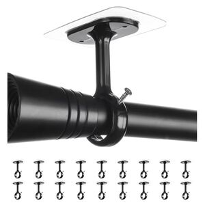 18 Piece No Screw Black Ceiling Mount Curtain Rod Bracket Set